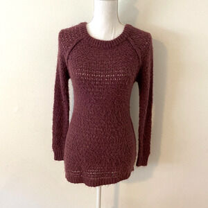 Frenchi Eggplant Soft Plum Fuzzy Loose-Knit Long Sleeve Round Neck Sweater XS
